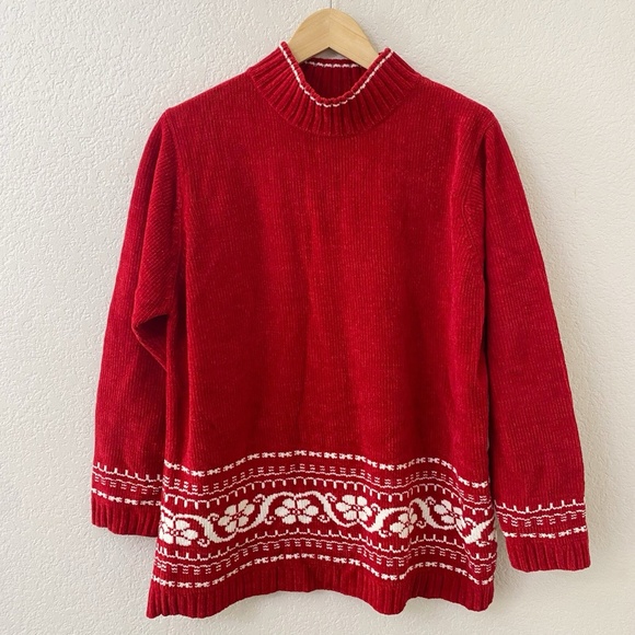 Vintage White Stag Sweater Size Large Red Holiday Christmas Turtleneck - Picture 1 of 5
